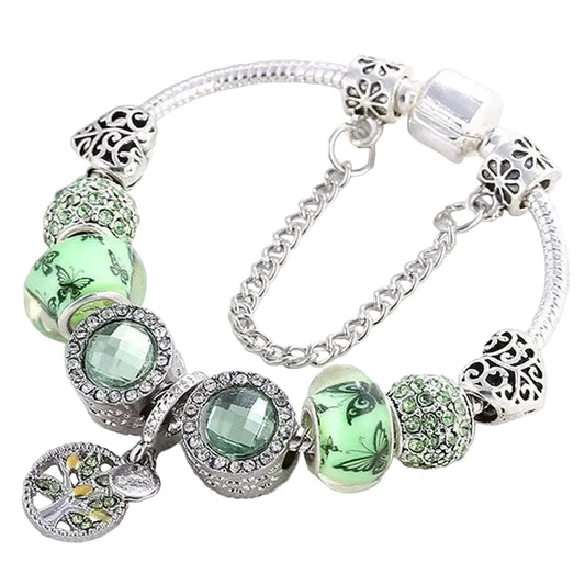 Pulsera de plata y cristal verde
