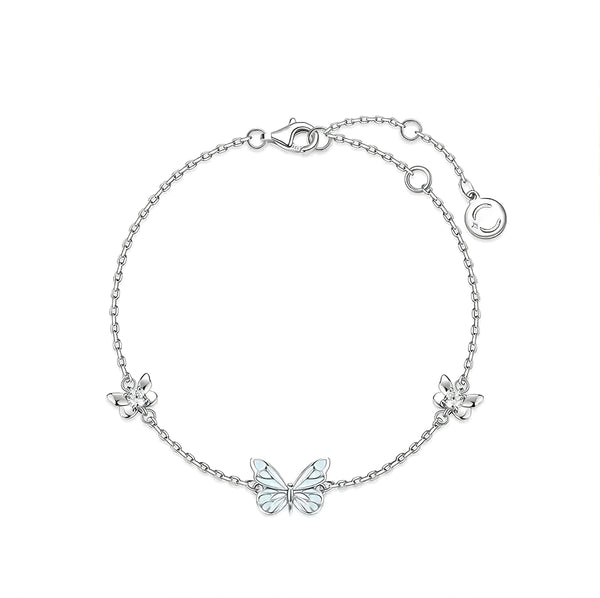 Pulsera de Plata Mariposa Azul que Brilla en la Oscuridad