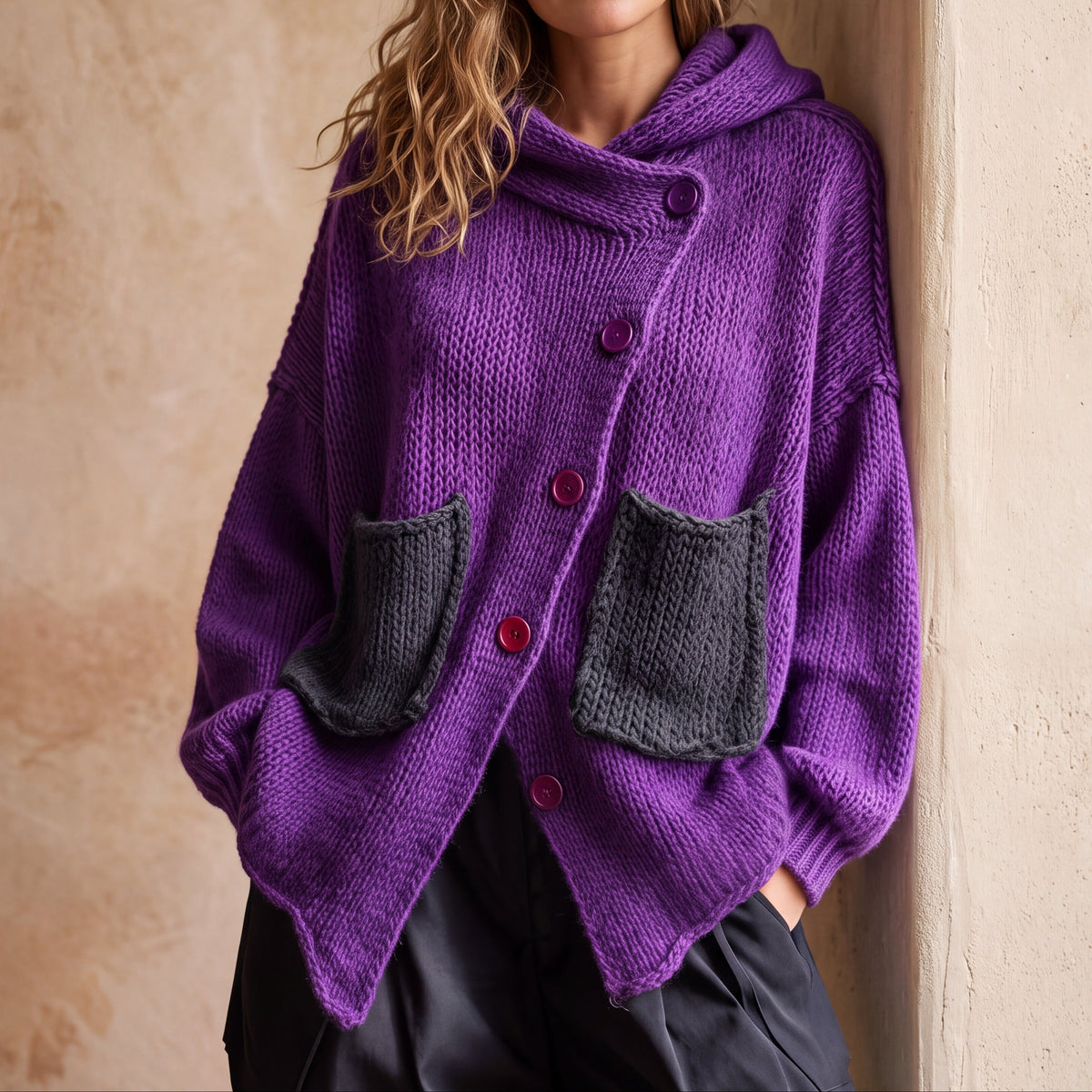 Violeta - Jersey asimétrico con capucha