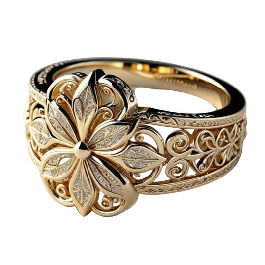 Anillo Exótico Floral en Oro con Circonita | Oro