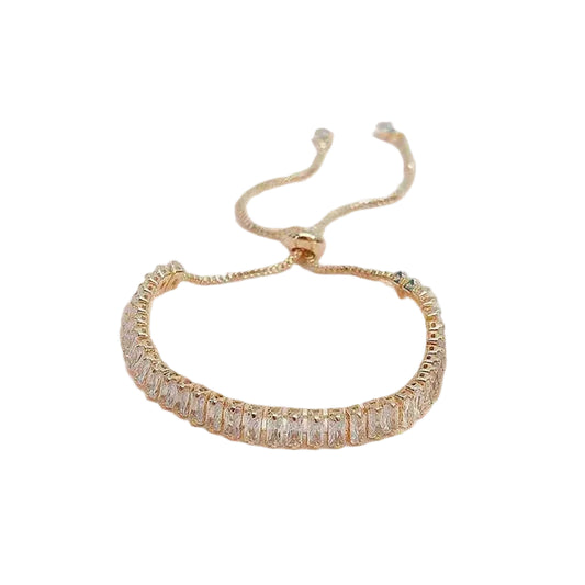 Pulsera ajustable de circonita cúbica en oro y plata