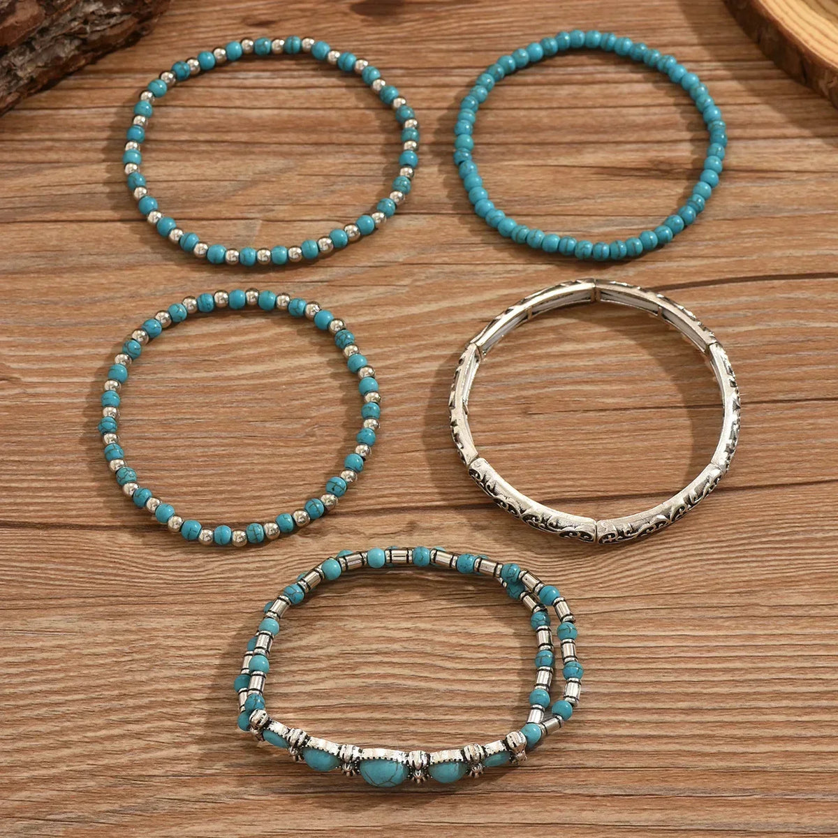 Conjunto de Pulseras Boho con Cuentas Turquesa