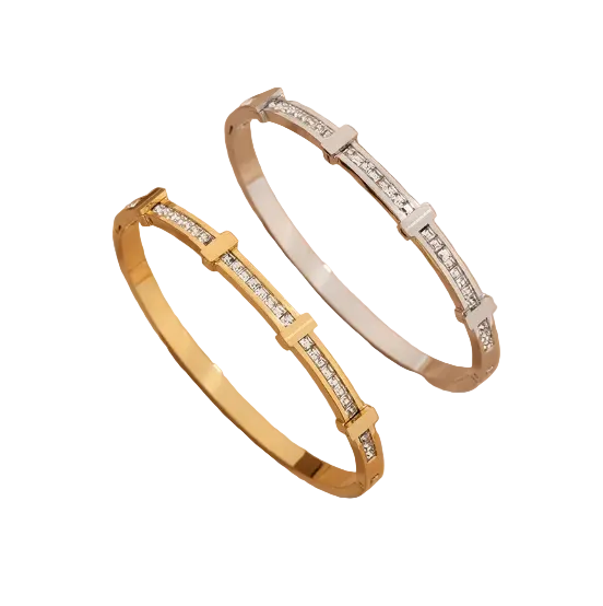 Pulsera abierta geométrica sencilla con dos capas de circonita