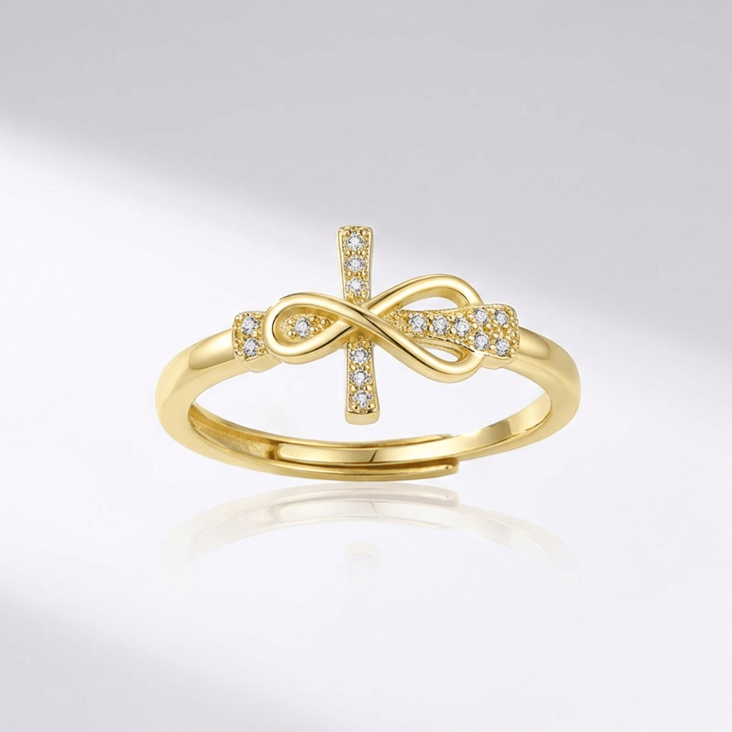 Anillo de Plata Cruz y Lazo (Ajustable)