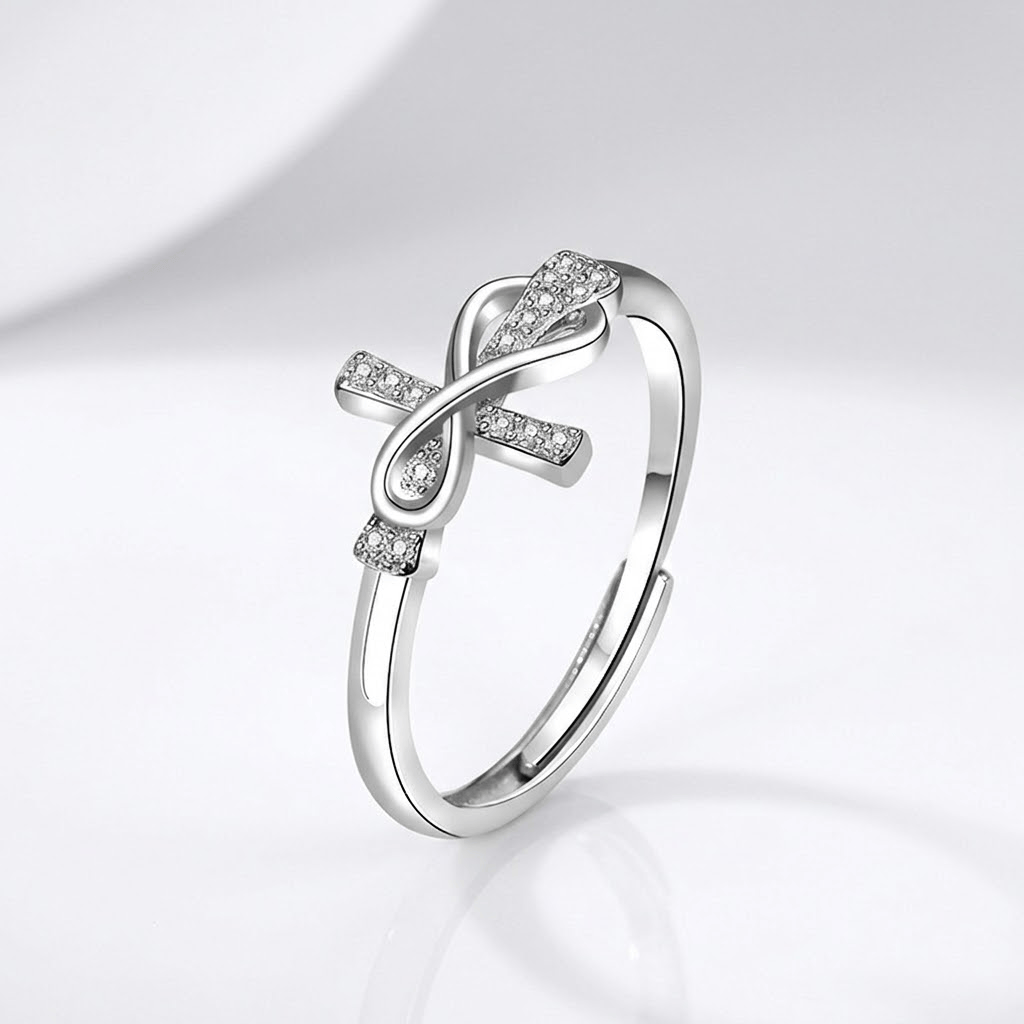 Anillo de Plata Cruz y Lazo (Ajustable)