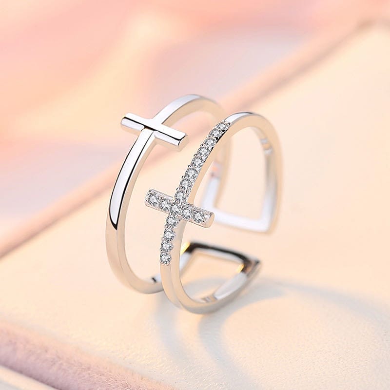 Anillo Gloria Doble Cruz (Ajustable)