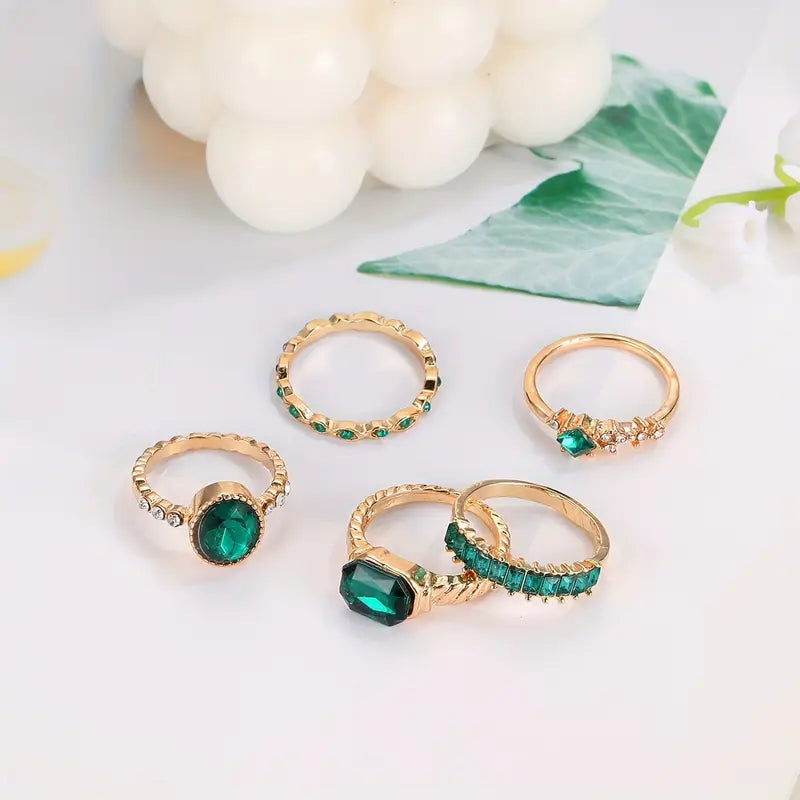 Conjunto de Anillos Esmeralda Imperial