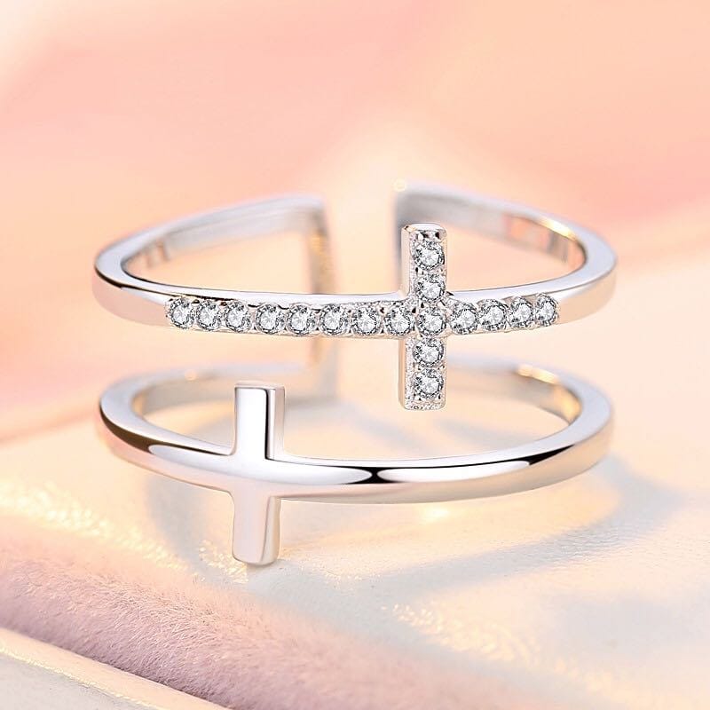 Anillo Gloria Doble Cruz (Ajustable)