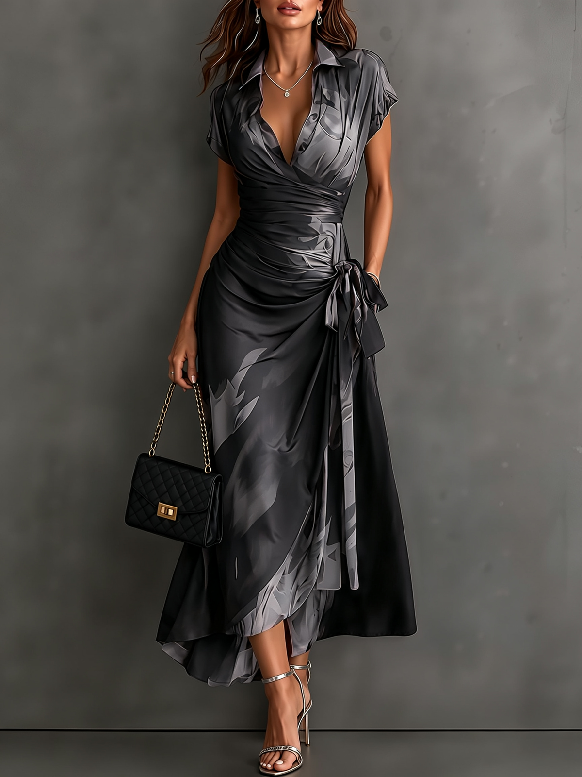 Maite | Vestido cruzado con estampado abstracto
