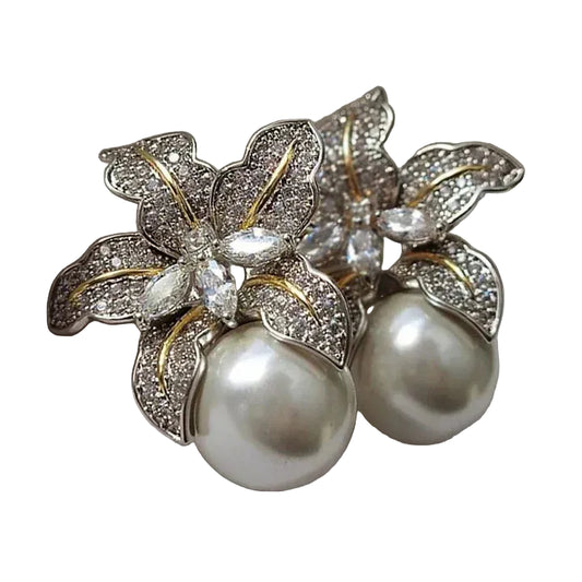 Pendientes Elegantes de Perlas y Flores