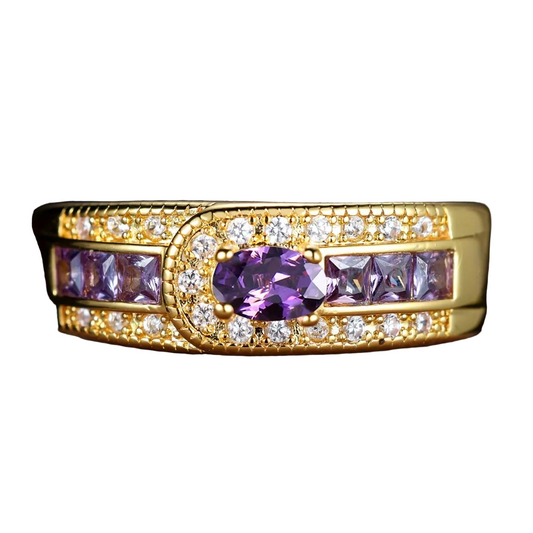 Anillo de Oro Vintage con Circonita Morada