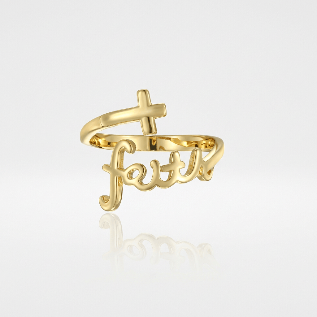 Anillo de Plata Jesús y Fe (Ajustable)
