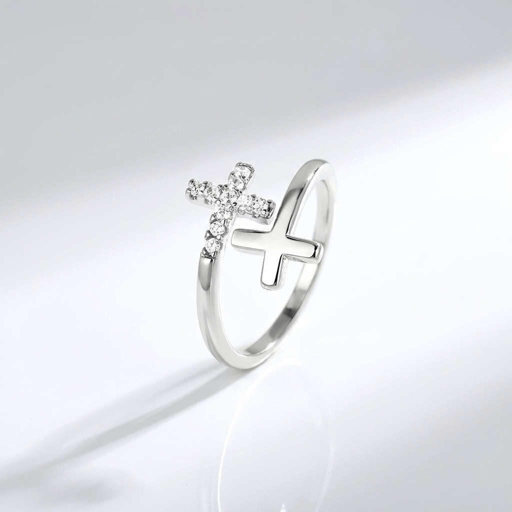 Anillo Sagrado Doble Cruz (Ajustable)