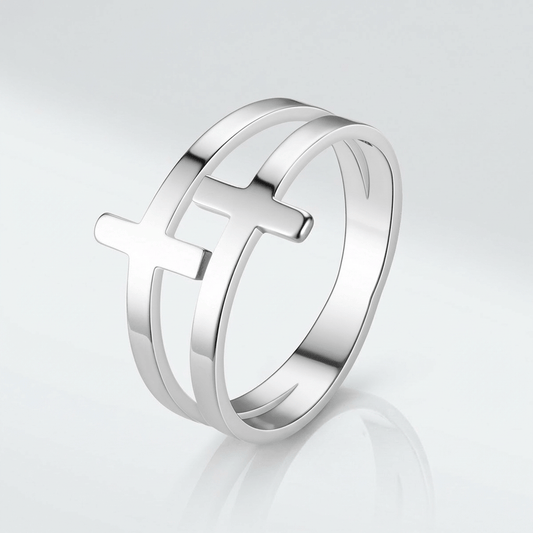 Anillo de Plata Doble Cruz Gracia