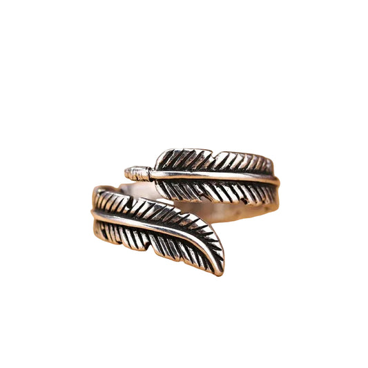 Anillo ajustable vintage en plata con hoja