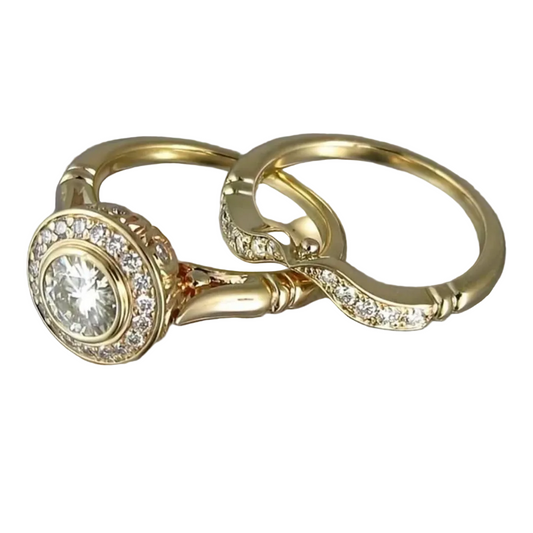 Conjunto de anillos vintage en oro y circonita