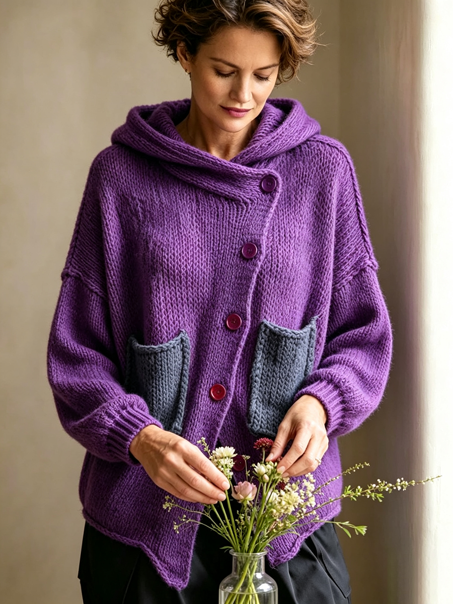 Violeta - Jersey asimétrico con capucha