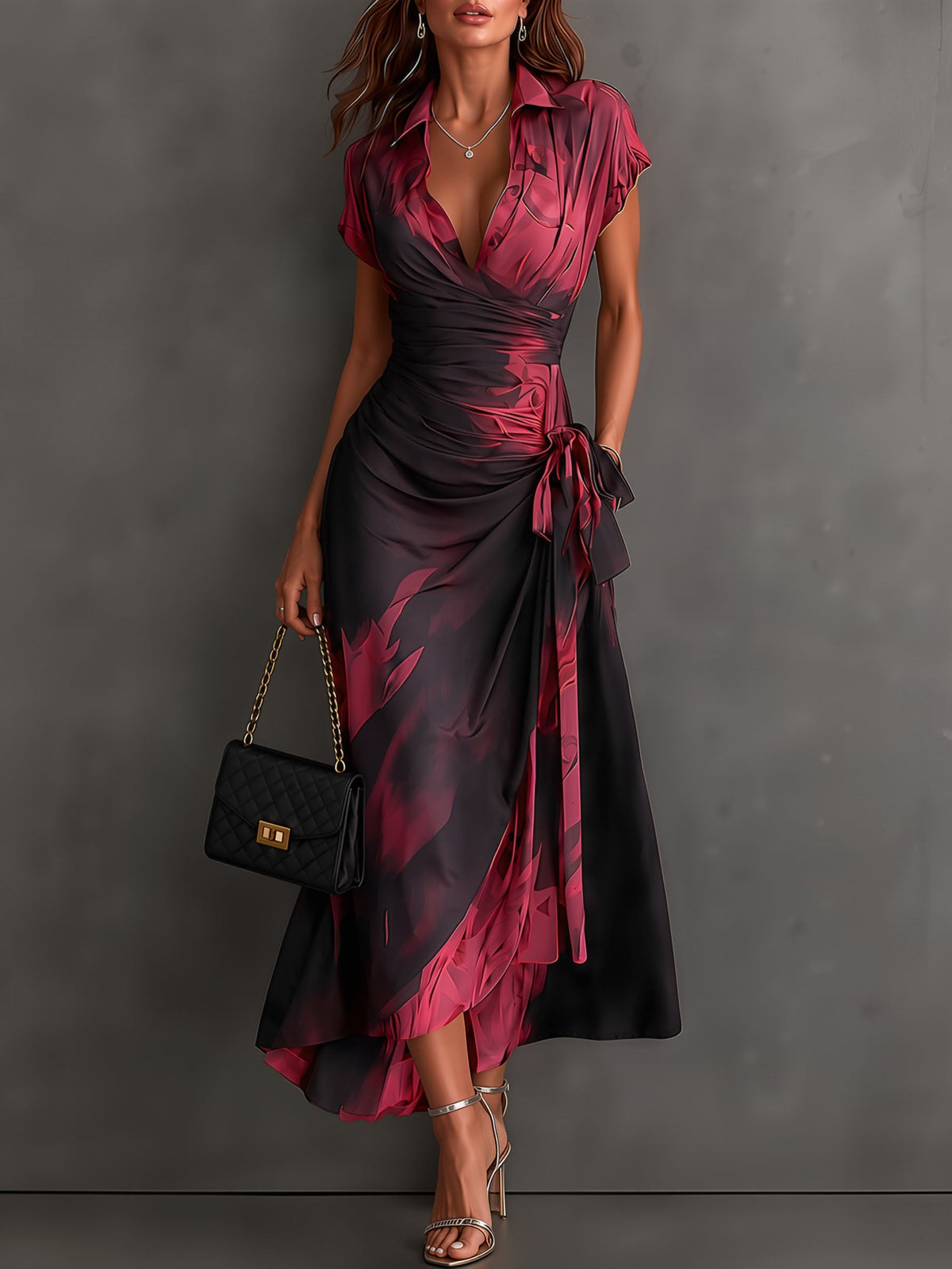 Maite | Vestido cruzado con estampado abstracto